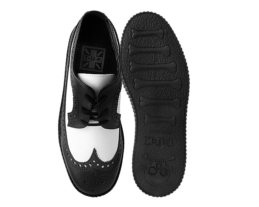 F9742 Black & White Wingtip TUKskin™ Viva Low Creeper - T.U.K. Shoes