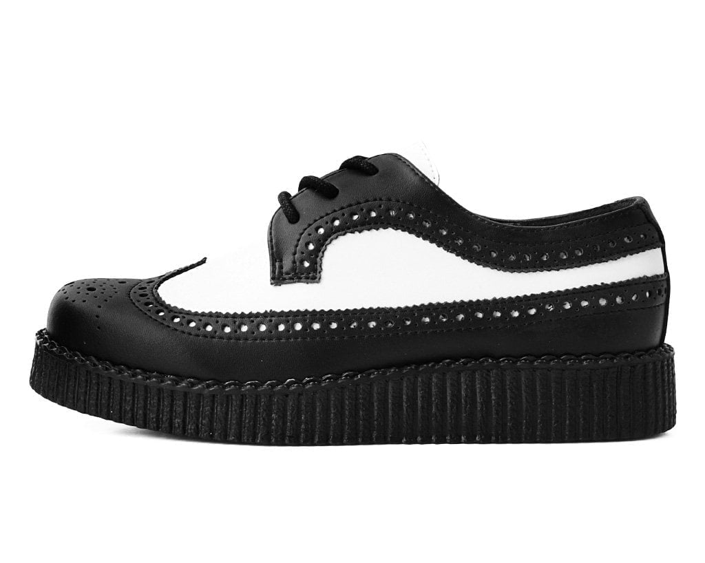 F9742 Black & White Wingtip TUKskin™ Viva Low Creeper - T.U.K. Shoes