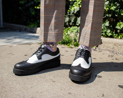 F9742 Black & White Wingtip TUKskin™ Viva Low Creeper - T.U.K. Shoes